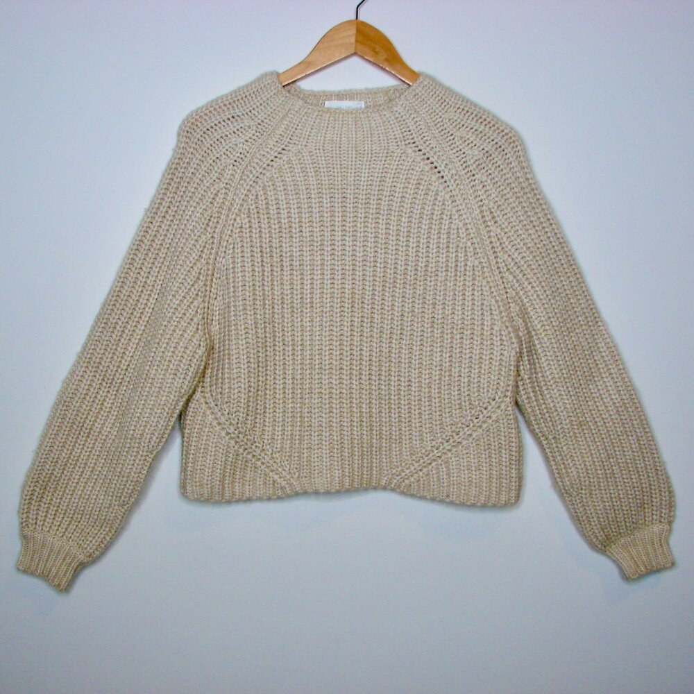 Oak + Fort Beige Cream Chunky Knit Ribbed Sweater Alpaca Blend Oversized Small